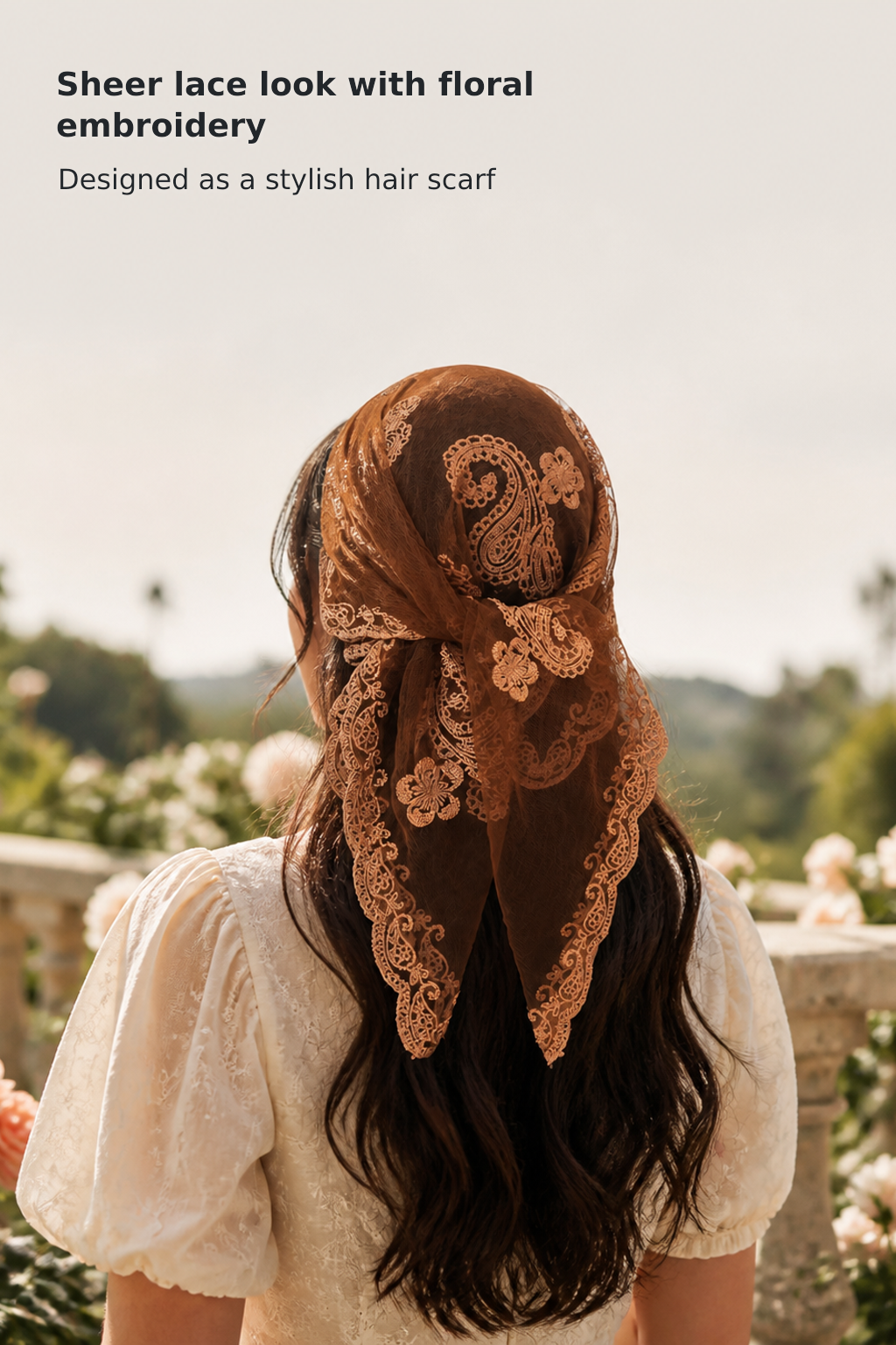 Women’s Floral Embroidered Sheer Lace Head Scarf