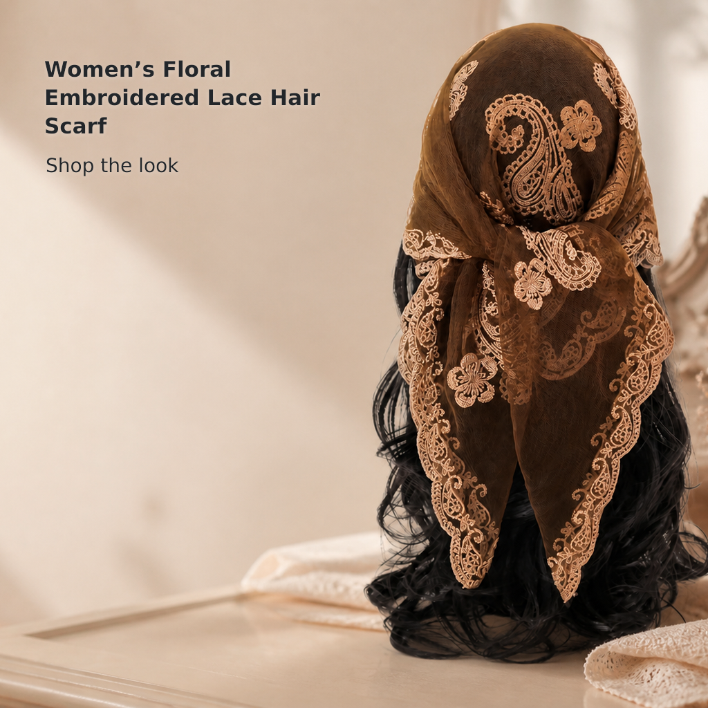 Women’s Floral Embroidered Sheer Lace Head Scarf