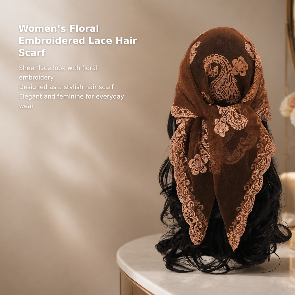Women’s Floral Embroidered Sheer Lace Head Scarf